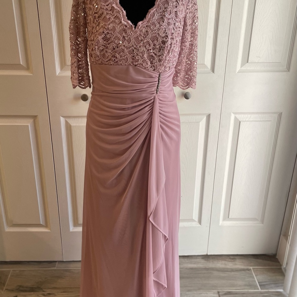 Macy's Lace Long Sleeve Gown in Mauve